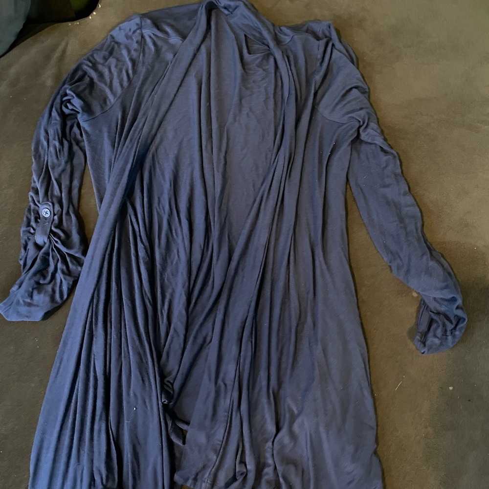 Loose fitting blue maternity cardigan